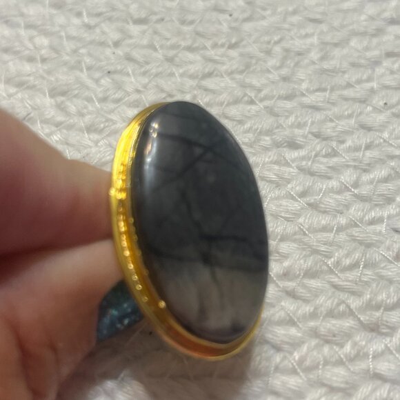 Elegant PICASSO JASPERE Handmade Gold Ring Size 5 #575D - Picture 2 of 3